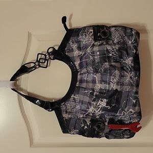 Like New LeSportsac Boutique Navy Gray Plaid Grafiti Street Art Tote Bag Purse